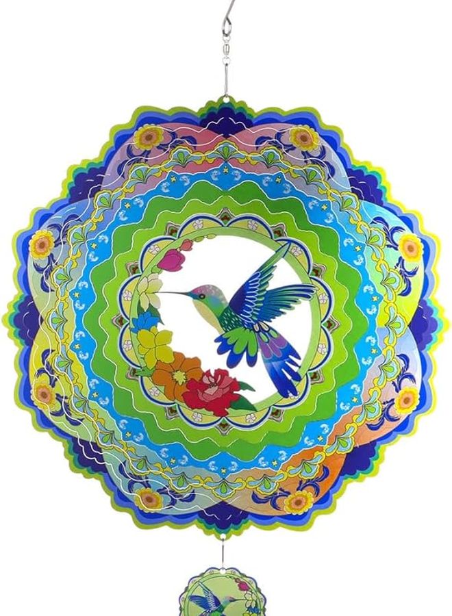 تمثال طائر الطنان الدوار من الفولاذ المقاوم للصدأ - ديكور فني معلق كبير للفناء والشرفة والحديقة - Image 4